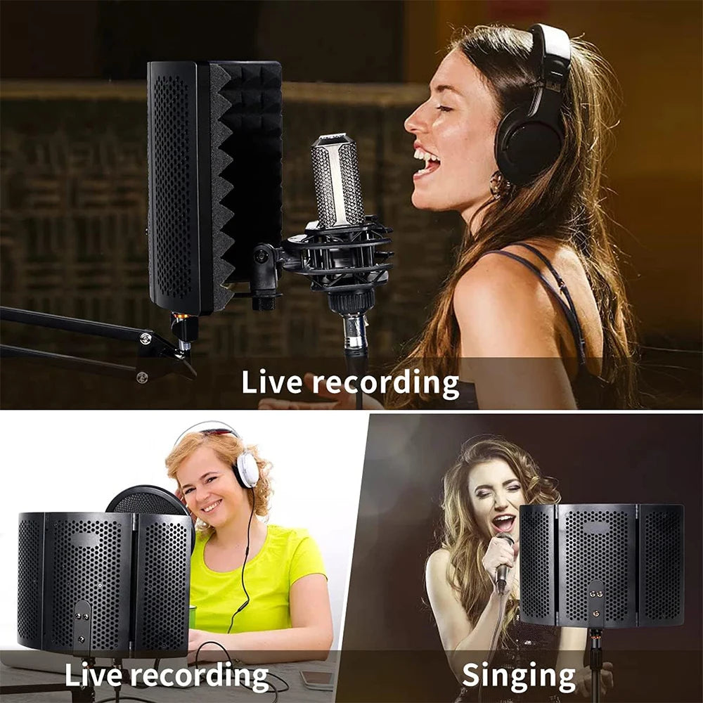 Microphone Isolation Hood, Foldable Microphone Shield with Triple Sound Isolation, Suitable for Microphone Recording Equipment