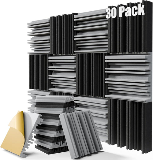 30-Pack Sound Proof Foam Panels,12" X 12" X 2" Self-Adhesive Acoustic Panels with High Density,Decorative Soundproof Wall Panels Sound Absorbing Foam for Wall and Ceiling (Black+Gray)